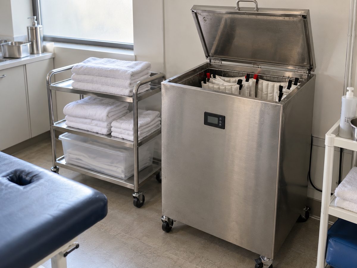 Compresero y baño de parafina en una sala de kinesiología